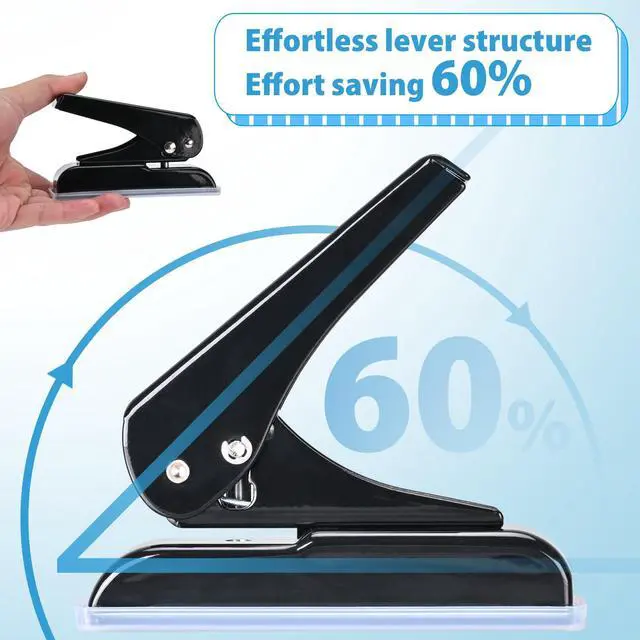 Alt view image 3 of 6 - Single Hole Punch, 30 Sheet Capacity, with 10 Pcs Loose Leaf Binder Rings, Heavy Duty Paper Hole Puncher, 1/4" Hole Punches, 60% Labor Savings for for ID Cards, Chipboard Art Projects, Black