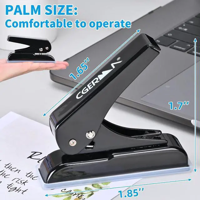 Alt view image 6 of 6 - Single Hole Punch, 30 Sheet Capacity, with 10 Pcs Loose Leaf Binder Rings, Heavy Duty Paper Hole Puncher, 1/4" Hole Punches, 60% Labor Savings for for ID Cards, Chipboard Art Projects, Black
