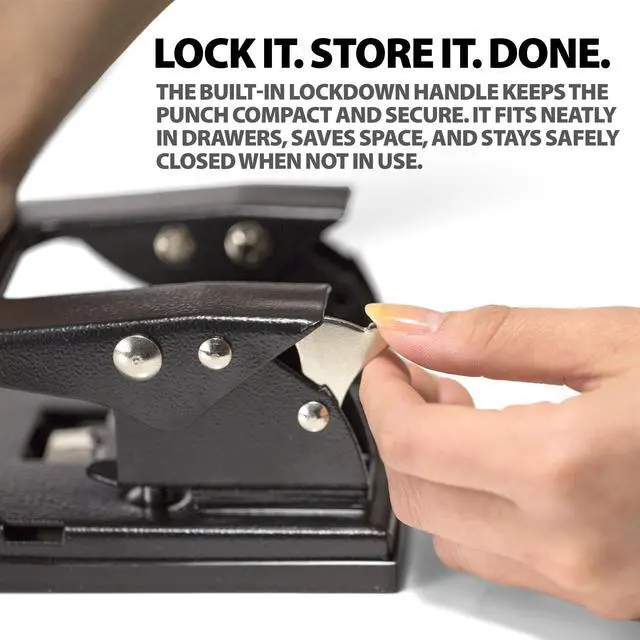Alt view image 3 of 5 - 2-Hole Punch - 50 Sheet Capacity, Paper Punch with Adjustable Paper Guide & Easy Clean Chip Tray, Ergonomic Padded Handle, Medium Duty Design, Black