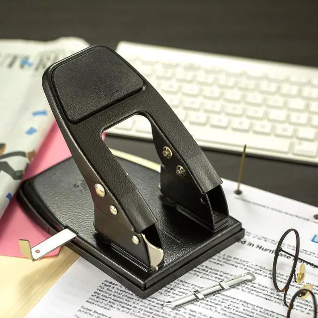 Alt view image 5 of 5 - 2-Hole Punch - 50 Sheet Capacity, Paper Punch with Adjustable Paper Guide & Easy Clean Chip Tray, Ergonomic Padded Handle, Medium Duty Design, Black