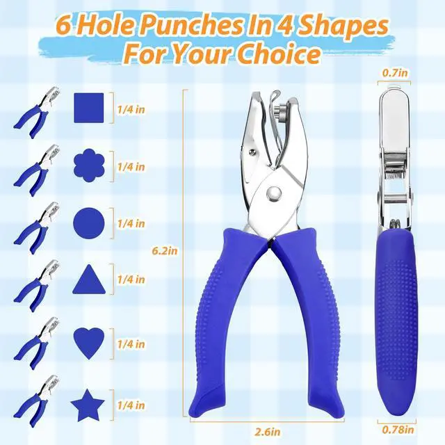 Alt view image 3 of 7 - 6-Pack Craft Hole Punchers Set - 1/4" Hole Punch Tool for Scrapbooking, Card Making, Binder Tabs | Circle, Heart, Star, Triangle Shapes | Soft-Grip Handles, Lightweight