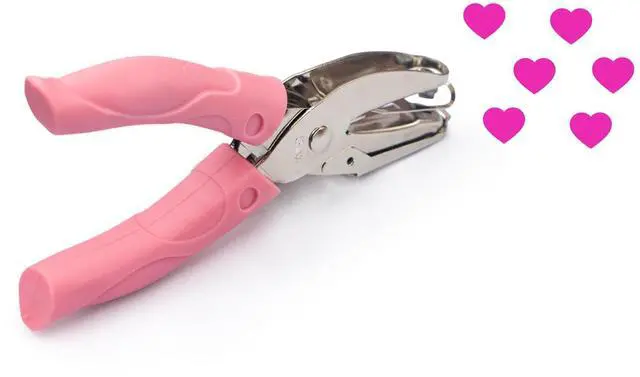 Main image of Heart Shape Hole Handhold Single Paper Punch for Paper and Crafts, 1/4 inch Puncher with Pink Soft Thick Silicone Cover