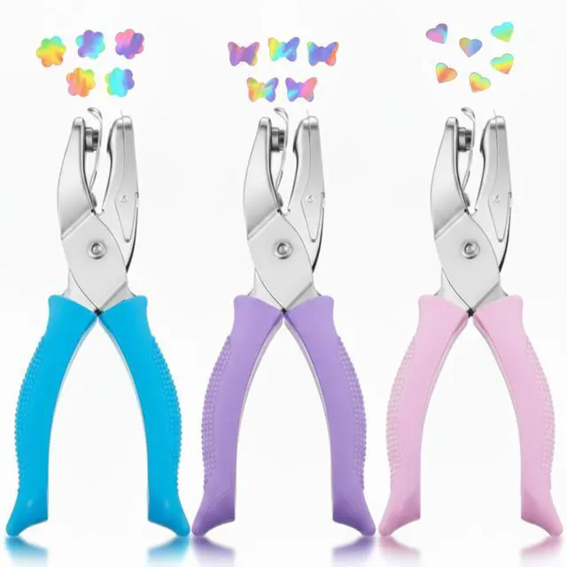 Main image of 3 Pcs Hole Punch Shapes Single Hole Paper Punchers for Crafts Handheld Metal Punch with Soft Grip 1/4" 3/16" Heart Butterfly Flower Holes for DIY Tags Ticket Scrapbook(Pink Light Blue Purple)