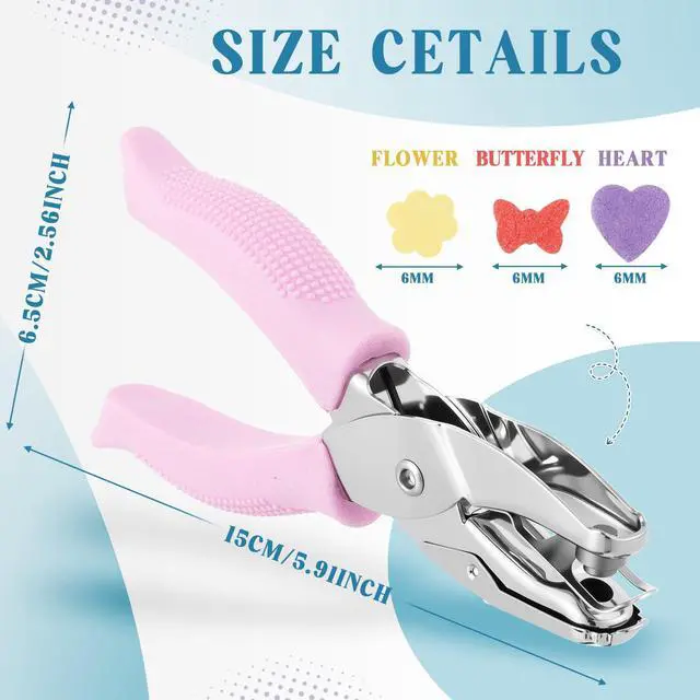 Alt view image 2 of 7 - 3 Pcs Hole Punch Shapes Single Hole Paper Punchers for Crafts Handheld Metal Punch with Soft Grip 1/4" 3/16" Heart Butterfly Flower Holes for DIY Tags Ticket Scrapbook(Pink Light Blue Purple)