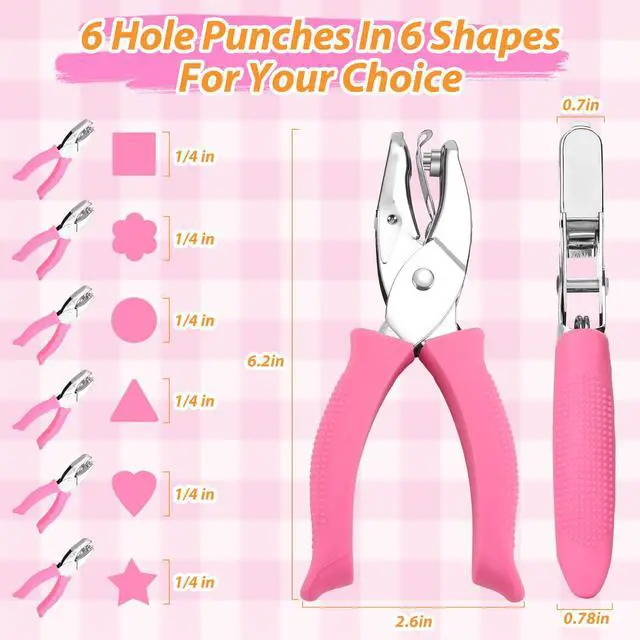 Alt view image 3 of 7 - 6-Pack Craft Hole Punchers Set - 1/4 Inch Hole Punch for Paper, Binder & Scrapbooking | Circle, Heart, Star, Triangle Shapes | Soft-Grip Handles, Auto Paper Chip Collector, Lightweight