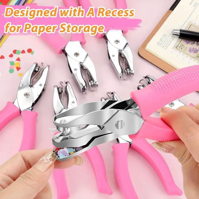 Alt view image 5 of 7 - 6-Pack Craft Hole Punchers Set - 1/4 Inch Hole Punch for Paper, Binder & Scrapbooking | Circle, Heart, Star, Triangle Shapes | Soft-Grip Handles, Auto Paper Chip Collector, Lightweight