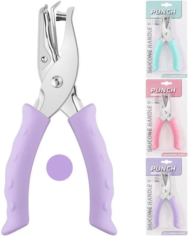 Main image of Hole Punch, Purple Single Hole Puncher Metal with Soft-Handled for DIY Craft Tags Clothing Ticket Scrapbook Tool, 3 Colors Options