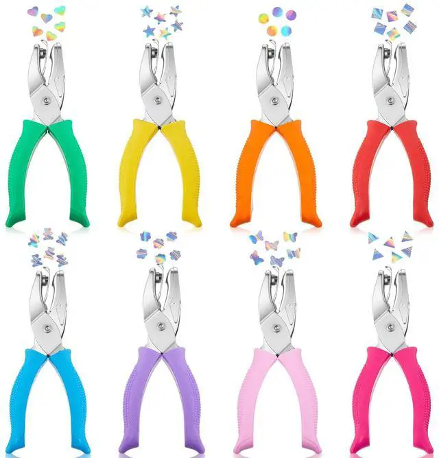 Main image of 8 Pcs Hole Punch Shapes Single Hole Paper Punchers for Crafts Handheld Metal Punch with Grip 1/4" 3/16" 5/16" Holes for DIY Tags Ticket Scrapbook