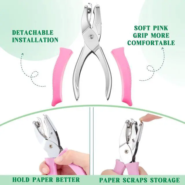 Alt view image 3 of 7 - 8 Pcs Hole Punch Shapes Single Hole Paper Punchers for Crafts Handheld Metal Punch with Grip 1/4" 3/16" 5/16" Holes for DIY Tags Ticket Scrapbook