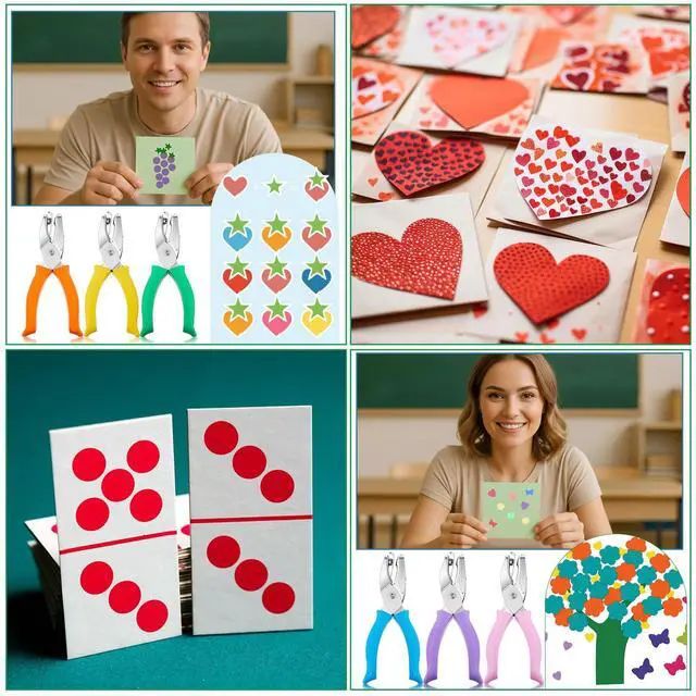 Alt view image 5 of 7 - 8 Pcs Hole Punch Shapes Single Hole Paper Punchers for Crafts Handheld Metal Punch with Grip 1/4" 3/16" 5/16" Holes for DIY Tags Ticket Scrapbook