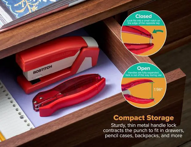 Alt view image 4 of 7 - EZ Squeeze Hole Punch - 3-Pack, Single Hole Punch 10 Sheet Capacity, Ideal for Kids and Adults, Black, Red and Blue