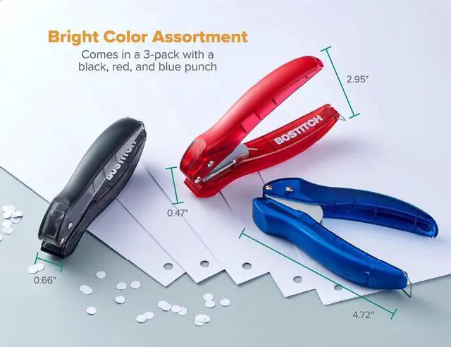 Alt view image 5 of 7 - EZ Squeeze Hole Punch - 3-Pack, Single Hole Punch 10 Sheet Capacity, Ideal for Kids and Adults, Black, Red and Blue