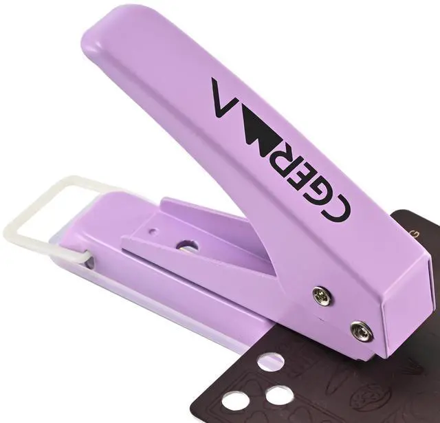 Main image of Single Hole Puncher, 1/4" Hole, 50% Labor Savings, Heavy Duty Metal Punch, 15 Sheet Capacity, for ID Cards, Chipboard, Art Project, Crafts Easy Punching, Purple