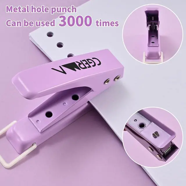 Alt view image 3 of 6 - Single Hole Puncher, 1/4" Hole, 50% Labor Savings, Heavy Duty Metal Punch, 15 Sheet Capacity, for ID Cards, Chipboard, Art Project, Crafts Easy Punching, Purple