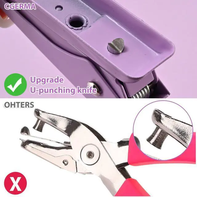 Alt view image 4 of 6 - Single Hole Puncher, 1/4" Hole, 50% Labor Savings, Heavy Duty Metal Punch, 15 Sheet Capacity, for ID Cards, Chipboard, Art Project, Crafts Easy Punching, Purple