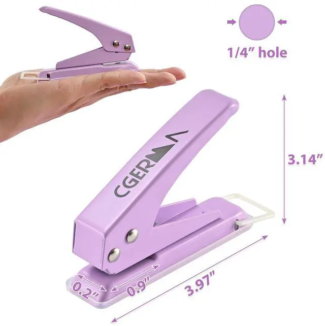 Alt view image 5 of 6 - Single Hole Puncher, 1/4" Hole, 50% Labor Savings, Heavy Duty Metal Punch, 15 Sheet Capacity, for ID Cards, Chipboard, Art Project, Crafts Easy Punching, Purple
