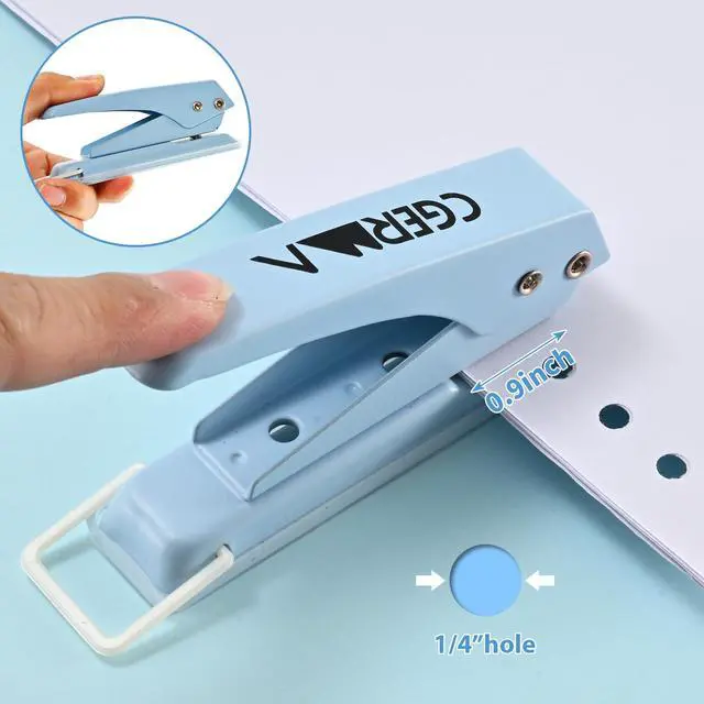 Alt view image 2 of 6 - Single Hole Puncher, 1/4" Hole, 50% Labor Savings, Heavy Duty Metal Punch, 15 Sheet Capacity, for ID Cards, Chipboard, Art Project, Crafts Easy Punching, Blue