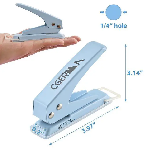 Alt view image 5 of 6 - Single Hole Puncher, 1/4" Hole, 50% Labor Savings, Heavy Duty Metal Punch, 15 Sheet Capacity, for ID Cards, Chipboard, Art Project, Crafts Easy Punching, Blue