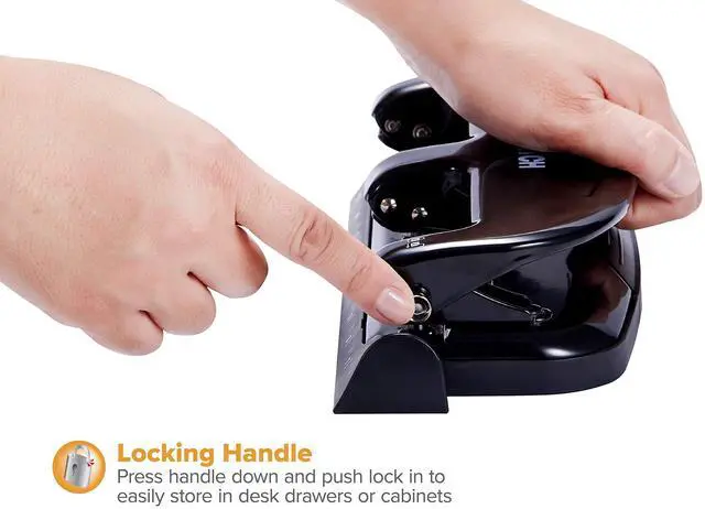 Alt view image 4 of 7 - Office EZ Squeeze 20 Sheet Standard 3 Hole Punch, Metal Construction, Silver/Black (HP20)