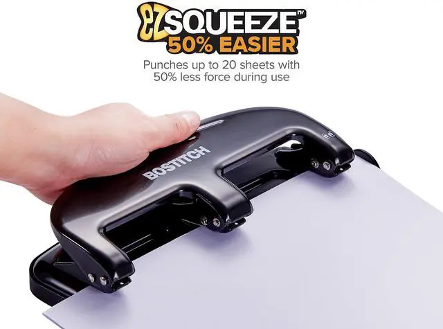 Alt view image 2 of 7 - Office EZ Squeeze 20 Sheet Standard 3 Hole Punch, Metal Construction, Silver/Black (HP20)