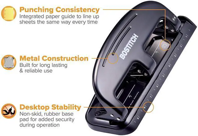 Alt view image 6 of 7 - Office EZ Squeeze 20 Sheet Standard 3 Hole Punch, Metal Construction, Silver/Black (HP20)