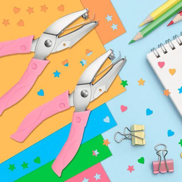 Alt view image 6 of 7 - 2 Pack Handheld Hole Paper Punch Kit,Single Hole Punch, Heart and Star Hole Punch