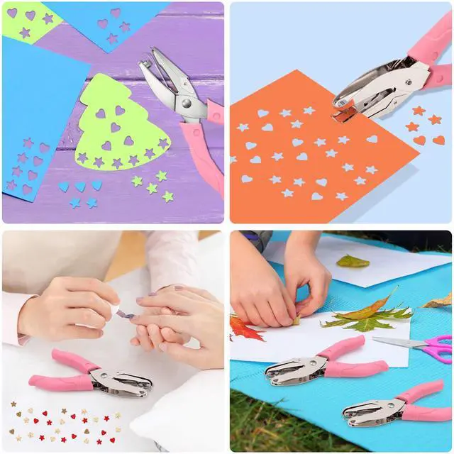 Alt view image 7 of 7 - 2 Pack Handheld Hole Paper Punch Kit,Single Hole Punch, Heart and Star Hole Punch