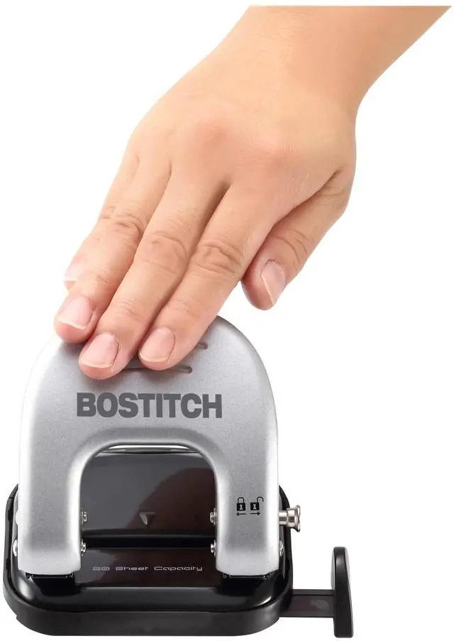 Alt view image 2 of 7 - Office EZ Squeeze Reduced Effort 2-Hole Punch, 2 Sheets, Locking Handle, Silver (231)