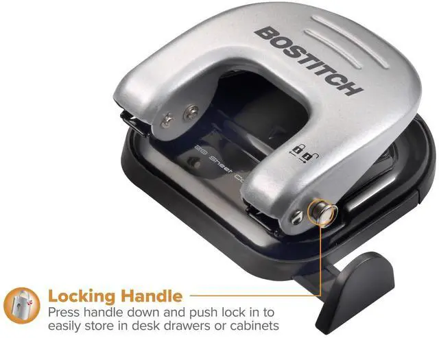 Alt view image 4 of 7 - Office EZ Squeeze Reduced Effort 2-Hole Punch, 2 Sheets, Locking Handle, Silver (231)