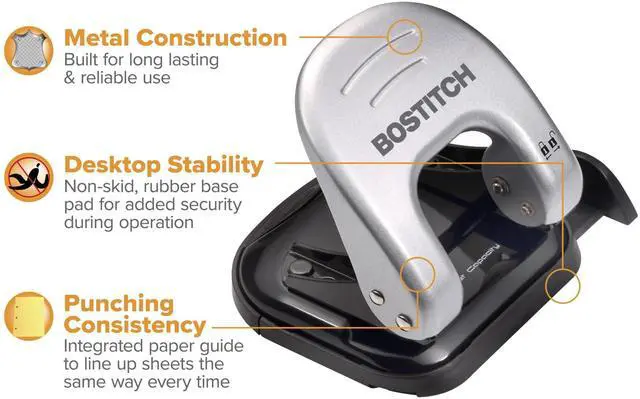 Alt view image 3 of 7 - Office EZ Squeeze Reduced Effort 2-Hole Punch, 2 Sheets, Locking Handle, Silver (231)