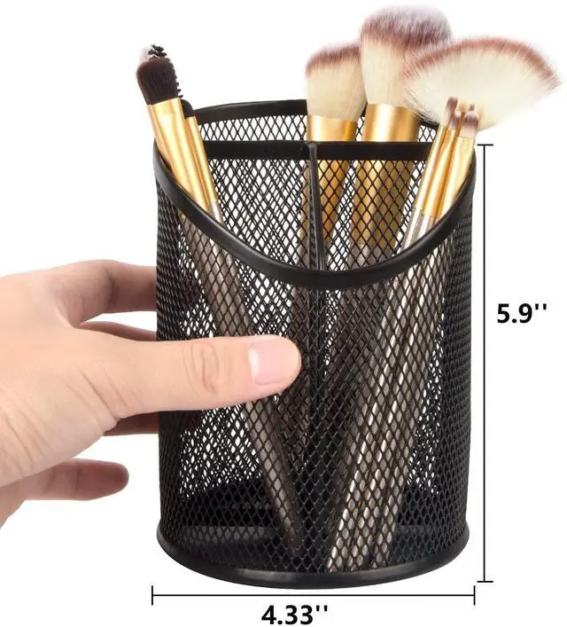 Alt view image 2 of 7 - 2 Pack Pen Holder Mesh Round Pencil Holder Desktop Organizer 3 Compartments, Black