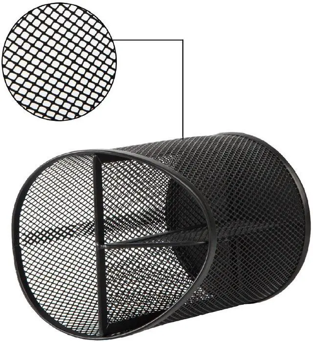Alt view image 4 of 7 - 2 Pack Pen Holder Mesh Round Pencil Holder Desktop Organizer 3 Compartments, Black