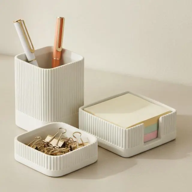 Main image of Aesthetic Desk Organizer Set of 3 For Your Office - Sturdy Concrete Desktop Accessories For Women or Men Enhance Any Office Decor - Set incl. Pen Holder, Paperclip Storage and Sticky Note Holder