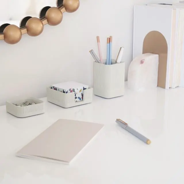 Alt view image 2 of 7 - Aesthetic Desk Organizer Set of 3 For Your Office - Sturdy Concrete Desktop Accessories For Women or Men Enhance Any Office Decor - Set incl. Pen Holder, Paperclip Storage and Sticky Note Holder