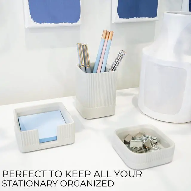 Alt view image 3 of 7 - Aesthetic Desk Organizer Set of 3 For Your Office - Sturdy Concrete Desktop Accessories For Women or Men Enhance Any Office Decor - Set incl. Pen Holder, Paperclip Storage and Sticky Note Holder
