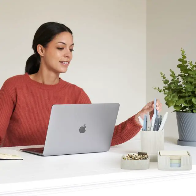 Alt view image 4 of 7 - Aesthetic Desk Organizer Set of 3 For Your Office - Sturdy Concrete Desktop Accessories For Women or Men Enhance Any Office Decor - Set incl. Pen Holder, Paperclip Storage and Sticky Note Holder