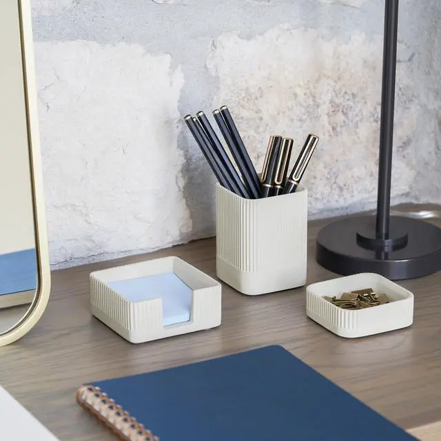 Alt view image 5 of 7 - Aesthetic Desk Organizer Set of 3 For Your Office - Sturdy Concrete Desktop Accessories For Women or Men Enhance Any Office Decor - Set incl. Pen Holder, Paperclip Storage and Sticky Note Holder