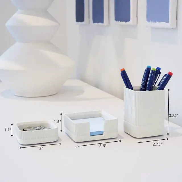 Alt view image 7 of 7 - Aesthetic Desk Organizer Set of 3 For Your Office - Sturdy Concrete Desktop Accessories For Women or Men Enhance Any Office Decor - Set incl. Pen Holder, Paperclip Storage and Sticky Note Holder