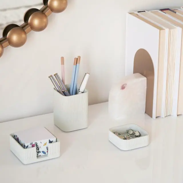 Alt view image 6 of 7 - Aesthetic Desk Organizer Set of 3 For Your Office - Sturdy Concrete Desktop Accessories For Women or Men Enhance Any Office Decor - Set incl. Pen Holder, Paperclip Storage and Sticky Note Holder