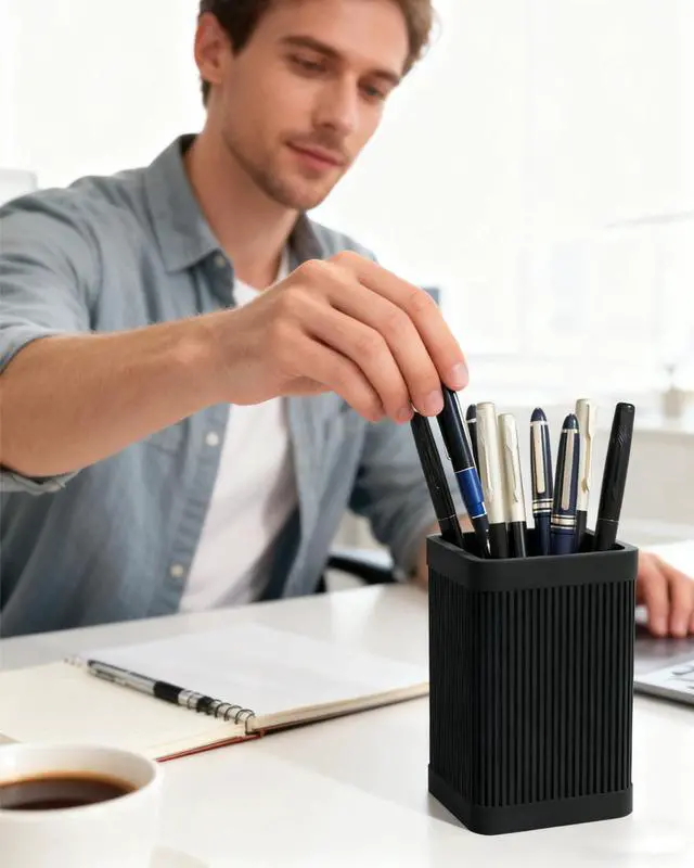 Alt view image 2 of 7 - Aesthetic Pen Holder For Desk, Modern Silicone Pencil Holder, Stylish Office Desk Decor, Made of 5 mm Thickened Premium Silicone, Office Desk Organizer And Accessories (Black)