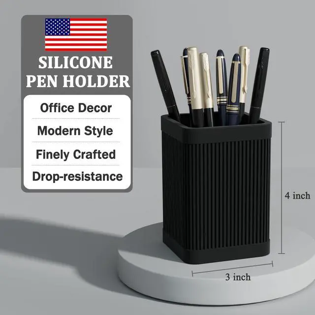 Alt view image 4 of 7 - Aesthetic Pen Holder For Desk, Modern Silicone Pencil Holder, Stylish Office Desk Decor, Made of 5 mm Thickened Premium Silicone, Office Desk Organizer And Accessories (Black)