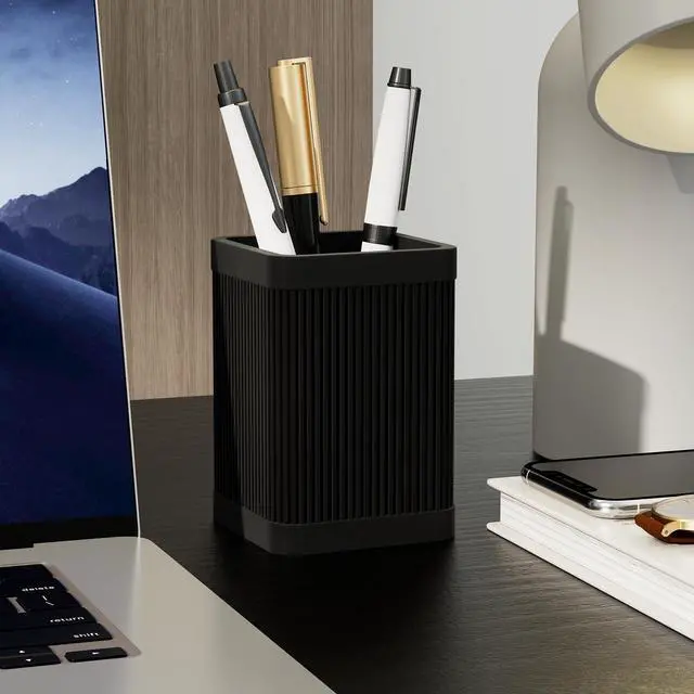 Alt view image 6 of 7 - Aesthetic Pen Holder For Desk, Modern Silicone Pencil Holder, Stylish Office Desk Decor, Made of 5 mm Thickened Premium Silicone, Office Desk Organizer And Accessories (Black)