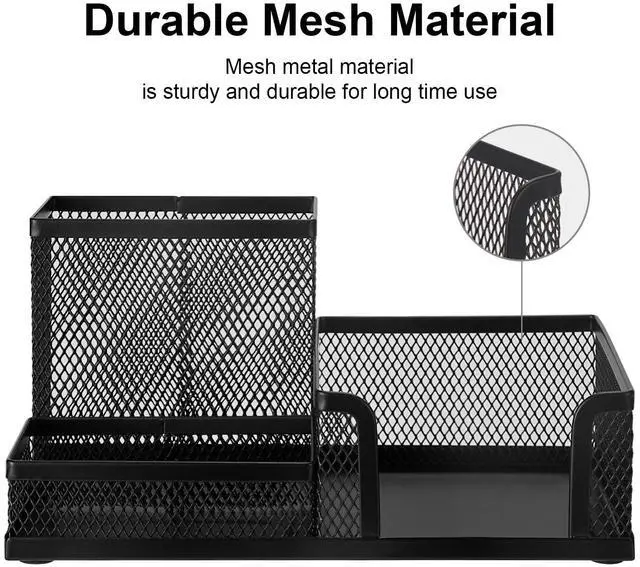 Alt view image 5 of 7 - Mesh Pen Pencil Holder Desk Organizer, 3 Compartment Wire Desktop Pen Pencil Cup Caddy Office Supplies Desk Accessories for Home Office School, Black