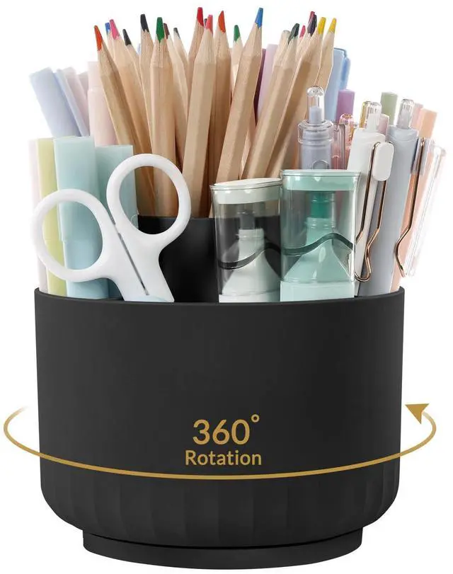 Main image of 360 Degree Rotating Pencil Pen Holder for Desk, Dual-Purpose Desk Organizer, Rotating Pencil Cup with 5 Slots, Office Supplies, Desk Decor for Office, School, Home