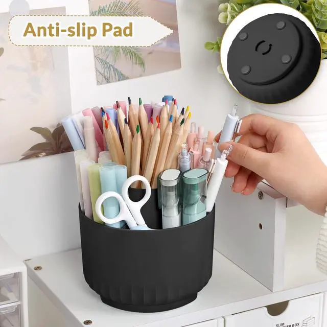 Alt view image 3 of 7 - 360 Degree Rotating Pencil Pen Holder for Desk, Dual-Purpose Desk Organizer, Rotating Pencil Cup with 5 Slots, Office Supplies, Desk Decor for Office, School, Home