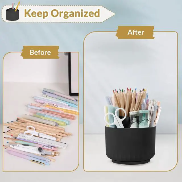 Alt view image 4 of 7 - 360 Degree Rotating Pencil Pen Holder for Desk, Dual-Purpose Desk Organizer, Rotating Pencil Cup with 5 Slots, Office Supplies, Desk Decor for Office, School, Home