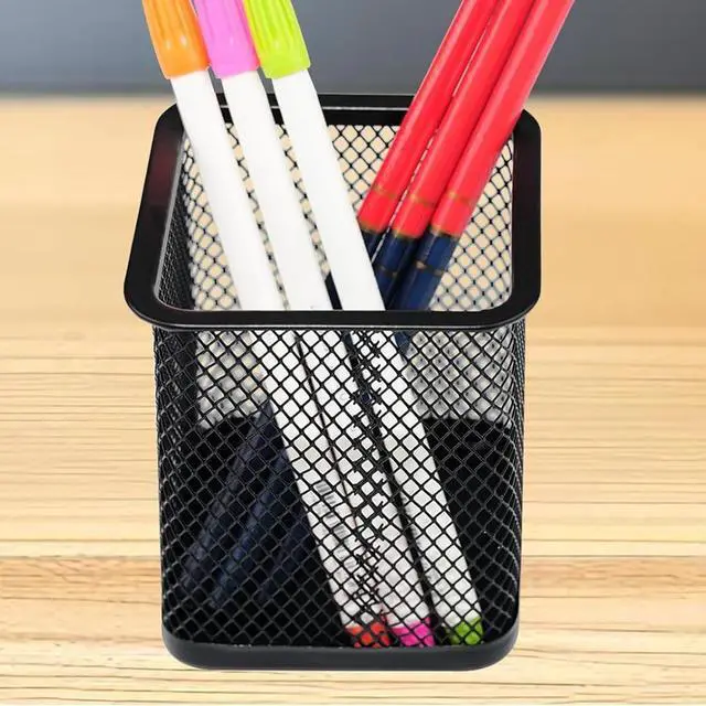 Alt view image 2 of 6 - Pen Holder Pencil Holder Metal Pen Holder Cup Pencil Holder for Desk Office Pen Pencil Organizer for Desk Black, Square 4 Pack