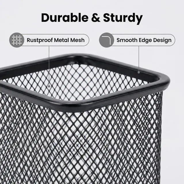 Alt view image 3 of 6 - Pen Holder Pencil Holder Metal Pen Holder Cup Pencil Holder for Desk Office Pen Pencil Organizer for Desk Black, Square 4 Pack