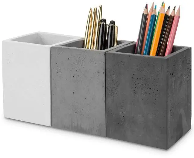 Main image of Pen Holder Pencil Holder For Desk,Pen Cup Holder For Desk,Concrete Desktop Pencil Cup,Modern Gray-Tone,Set of 3