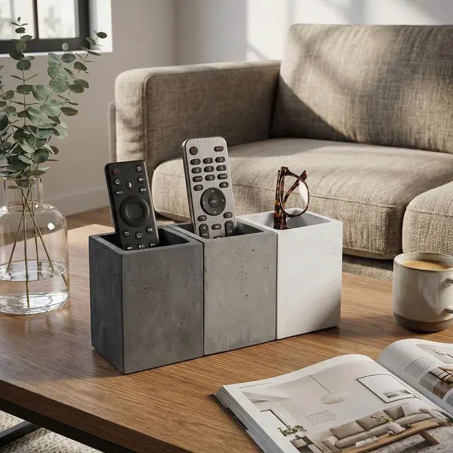 Alt view image 4 of 7 - Pen Holder Pencil Holder For Desk,Pen Cup Holder For Desk,Concrete Desktop Pencil Cup,Modern Gray-Tone,Set of 3